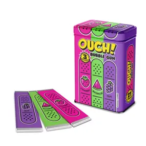 Ouch! Bubble Gum- 2 oz / 12ct 1 Tin Watermelon , Strawberry & Grape Flavor | 21 Sticks in a Tin Vintage Candy  Bubblegum Snack Sweet Bonbon