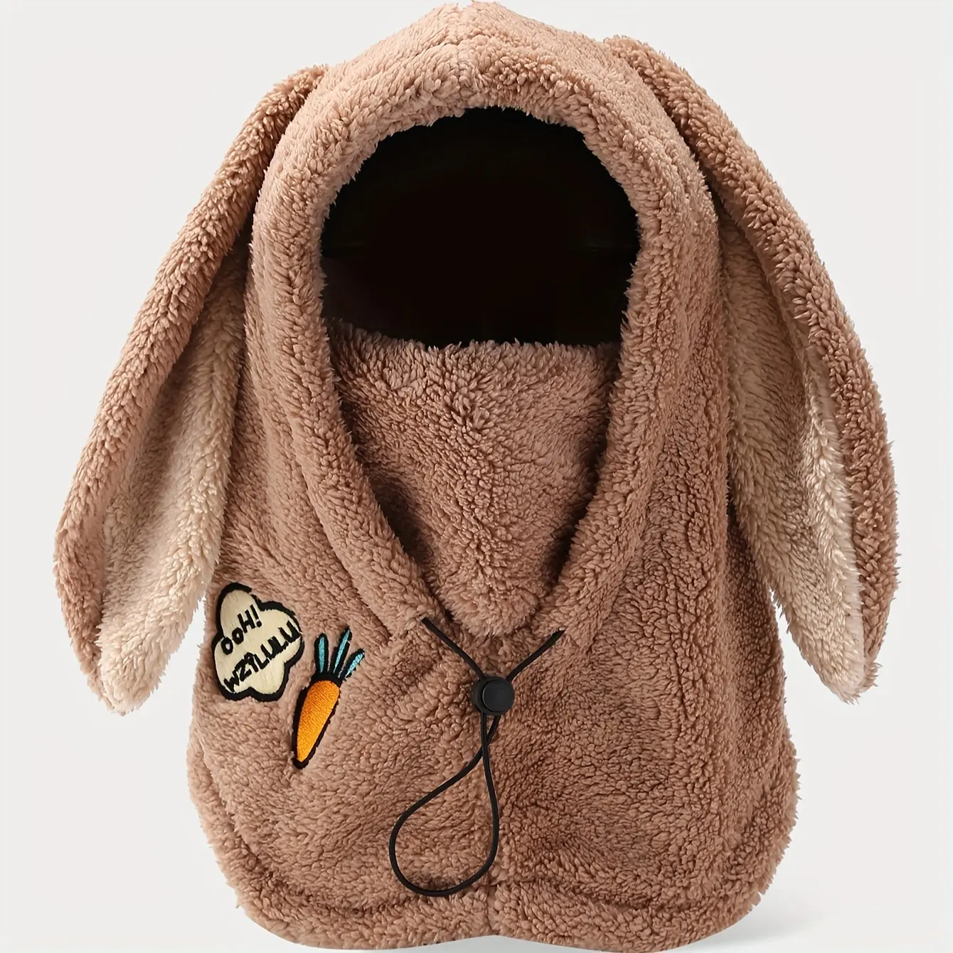 Unisex Winter Outdoor Warm Hat - Rabbit Plush Helmet Cap with Mask Adjustable Drawstring Cycling Skiing