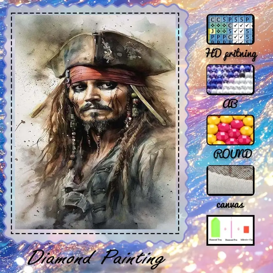 5D-DIY, DIY Craft Supplies, velvet canvas, diamond art, diamond painting kit, pirate hat, braided hair, vintage AB diamonds, home decor, handmade diamond art painting kit, special craft diamond art kit