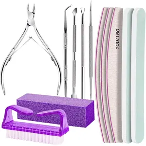 Manicure and Pedicure Tools Kit, Manicure Kit, Nail Files 100/180, Nail Buffer Block, Nail Cuticle Nippers, Cuticle Pusher, Cuticle Peeler, Ingrown Toenail Tool, Toenail File, Purple