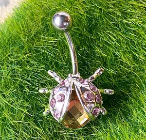 Ladybug Purple Gem Belly Ring Navel Piercing Pierced Naval Lady Bug Insect