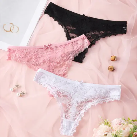 Hotcom Women's Low-Rise Seamless Lace Thongs Multipack - 3/6-Piece Sexy Lingerie Set, Soft Breathable Fabric, Smooth No-Show Mixed Color Everyday Underwear Panties