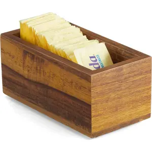 Sugar Packet Holder Acacia Wood Caddy for Coffee Bar Drink Packet Organizer Condiment Holder