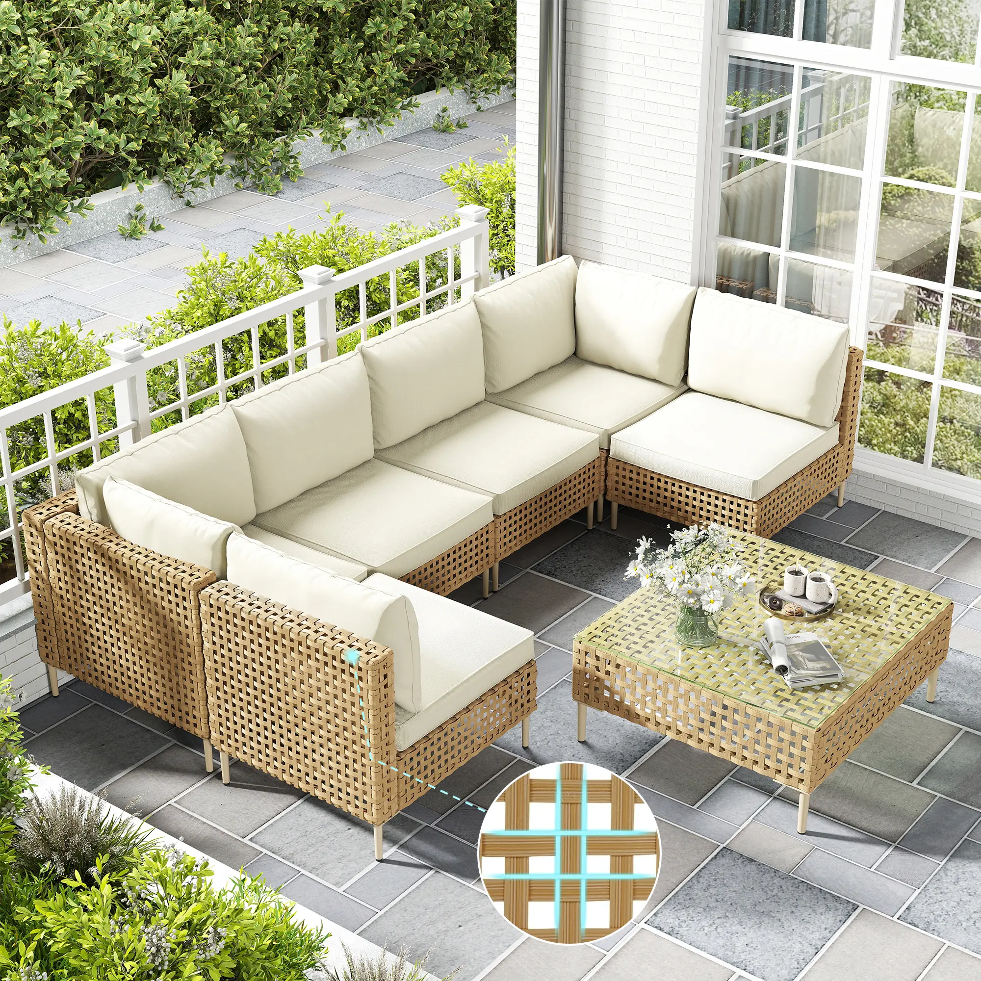 Summervibes [2/3 Packages Shipping] LHBCRAFT 7 Pieces Patio Furniture Set, Wicker Patio Furniture Set, Outdoor Furniture Set, outdoor wicker sofa set, PE Wicker Patio Furniture,