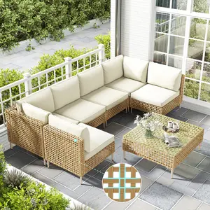 [1/2/3 Packages Shipping] LHBCRAFT 7 Pieces Patio Furniture Set, Wicker Patio Furniture Set, Outdoor Furniture Set, outdoor wicker sofa set, PE Wicker Patio Furniture,Christmas gift