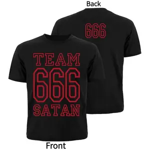 100% Cotton Team Satan 666 T-Shirt: Black Gothic Tee, Unsiex Occult Symbolism Shirt
