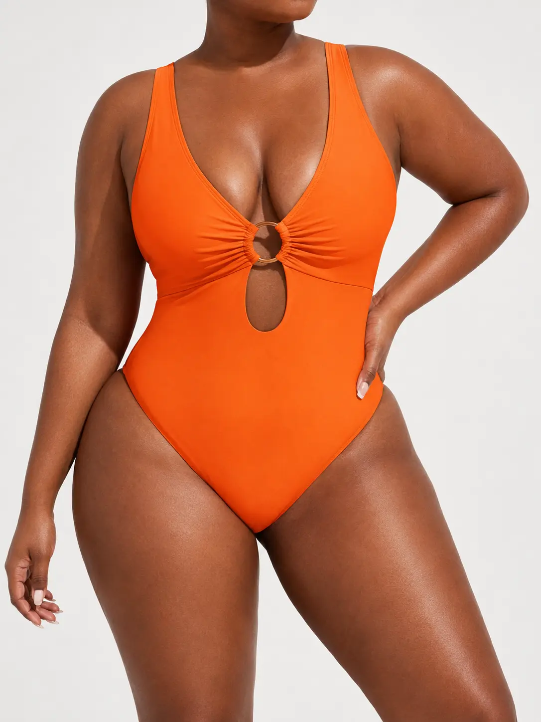 Sculpt Touch Women One Piece Swimsuit Tummy Control Bathing Suit Plus Size Deep V Neck Ruched Slimming Swimwear with Built-in Padding