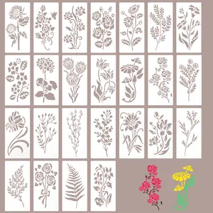 25PCS Wildflower Stencils for Painting, Floral Painting Stencils for Wood, Canvas, Walls, Home Decor, DIY Art Drawing Templates Design Decoration