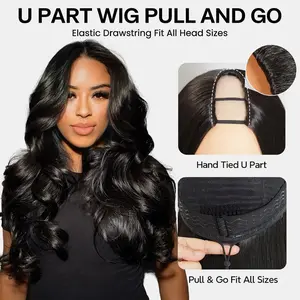 Mscoco Layers Body Wave U Part Human Hair Wig Pull & Go Beginner Friendly 180 250 Density For Black Women Natural Black Color Butterfly Wigs