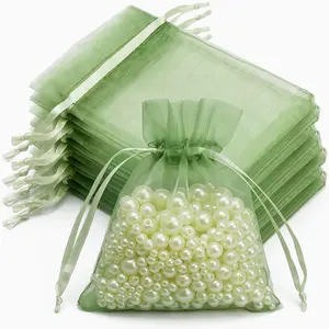 50 Count Organza Gift Bags, 2.7x3.5 Inch Transparent Drawstring Pouches, Reusable Small Mesh Party Bags for Jewelry, Makeup, Candy, DIY Crafts, Vintage Party Favors, Gift Idea