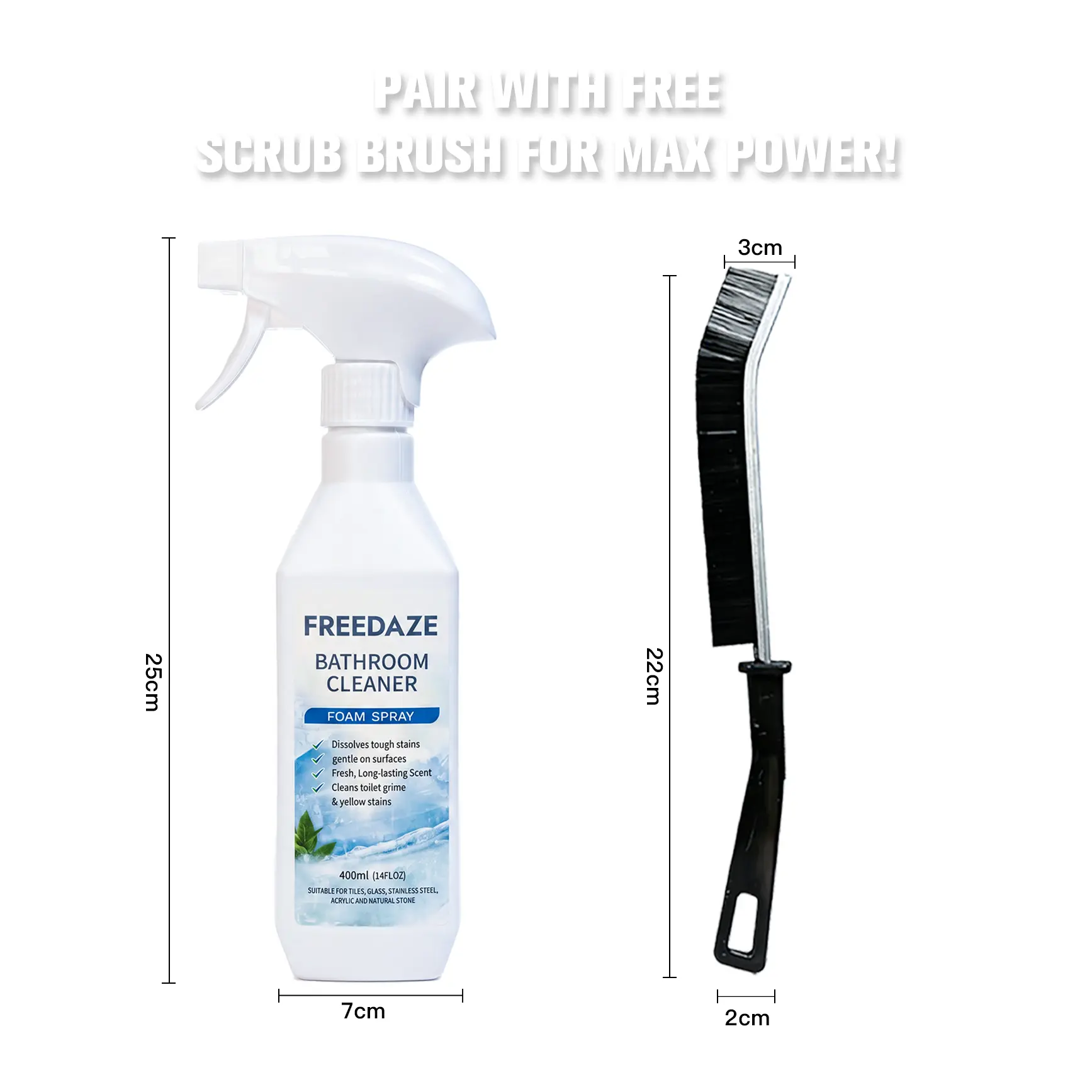FREEDAZE Household Portable Surface Care Cleaner - Citric Acid Glass Cleaner for Shower Glass & Toilet Deep Cleaning, Lifts Hard Water Stains, Soap Scum, Grime, 400mL Household Items