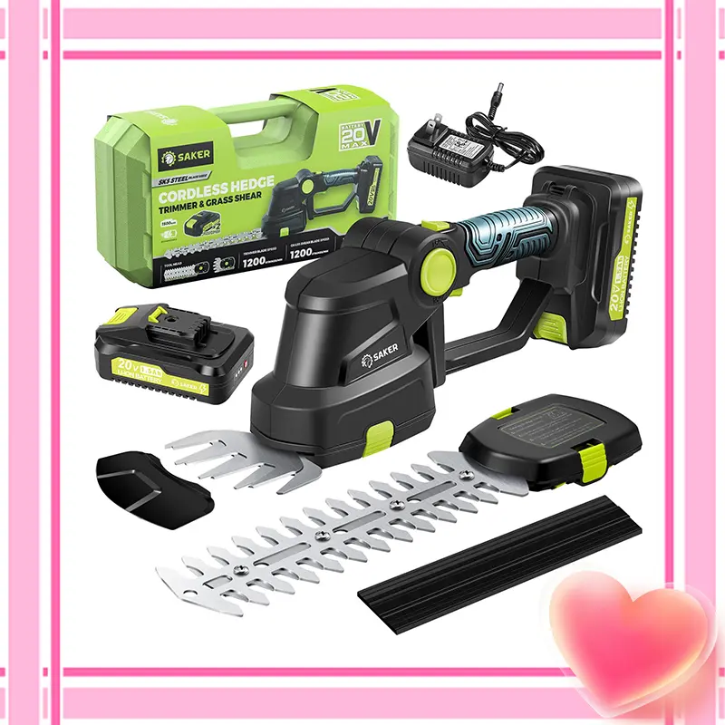[ Valentine's Day gifts ] Saker Cordless Shrub Trimmer - 20v electric shrub Trimmer Hand-held grass trimmer with 2 rechargeable batteries and charger for garden, lawn, etc