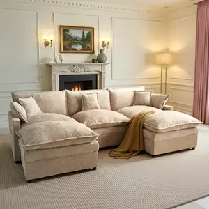CAODOC Modular Sectional Sofa 108" U-Shaped Modern Comfy Cloud Couch with Side Storage Pockage, 3-Seat Chenille Deep Seat Sofa with Throw Pillow & Movable Ottoman for Living Room, Bedroom and Apartment