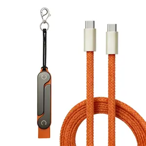 240W SuperCharge 2-in-1 Detachable Charging Cable, 360° Rotating Invisible Stand, Zinc Alloy & Silicone Type-C Cable, Compatible with Apple & Samsung Devices, Ideal for Gaming, Office and Car Use