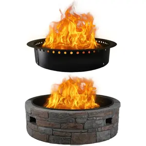 FEBTECH 46” Smokeless Fire Pit Insert Heavy Duty Round Carbon Steel Ring with Heat Resistant Coating for Outdoor Camping Bonfire & Family Gatherings