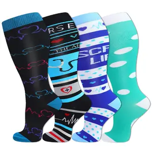 StandWay Plus Size Compression Socks - 4 Pairs For Men&Women,Wide Calf Extra Large Knee For Nurse Compression Stockings for Circulation Swelling Support and Running