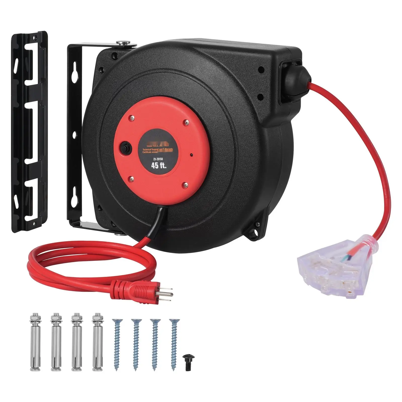 Retractable Extension Cord Reel, Portable Power Cord Reel, 45FT Heavy Duty 12AWG 3C SJTOW Cable, Cable Management Reel for Indoor Outdoor Use, Automatic Retracting Mechanism, Durable, Safe, Convenient, Electrical Organization
