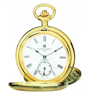 212 MAIN Women's Fashionable Mechanical Pocket Watch - Charles-Hubert Paris, Brushed Finish, Gold-Plated Stainless Steel, Double Cover, Fashionable Watches