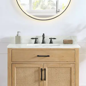 Arbios in Quartz Vanity Top in Calacatta White with White Sink