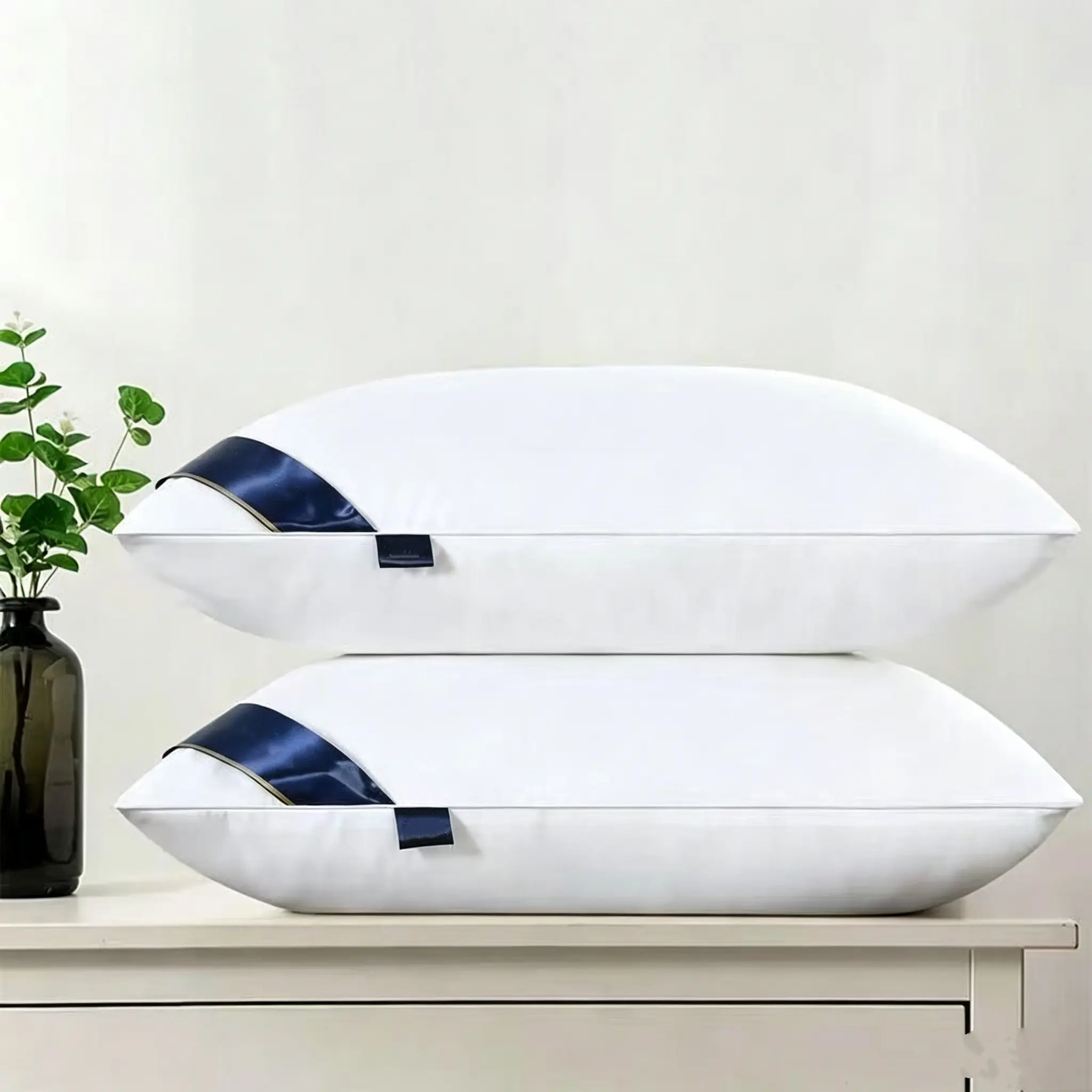 Single or 2 Rectangular Low Pillows - 18.9x29.13in Soft Polyester Fiber Filling, Flat Weave, Year-Round Comfort Support for Side Sleepers, Dorm/Living Room & Single Bed Use, White