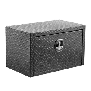 24,30,36,48 inch aluminum underbody truck tool box heavy duty underbed toolbox tool storage organizer chest with lock and keys, waterproof trailer box, extra thick diamond thread plate matte black finish
