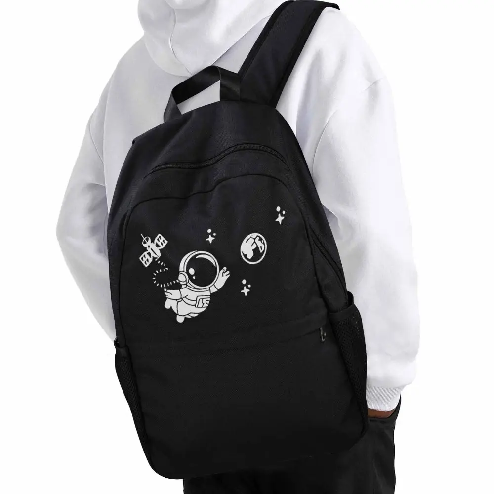 Backpack for Teens with Casual Astronaut Print, Black Nylon Fabric, Lightweight Large Capacity for First Day of School, Backpack For School, Bookbag, Back To School Haul, School Supplies