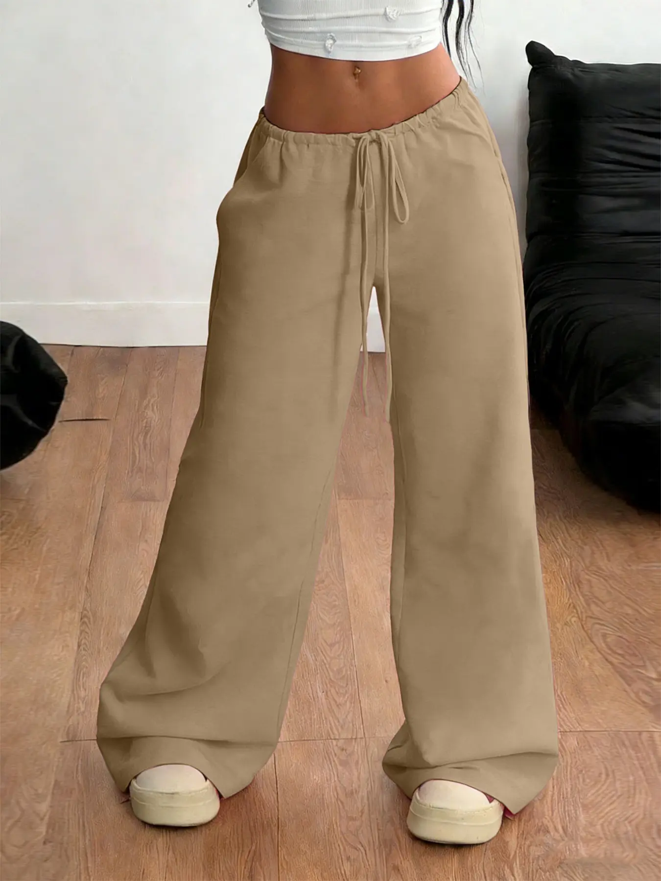 Women's Summer Home Drawstring Long Pants, Fitted Comfortable Causual Bottom for Daily Wear and Travel, Casual