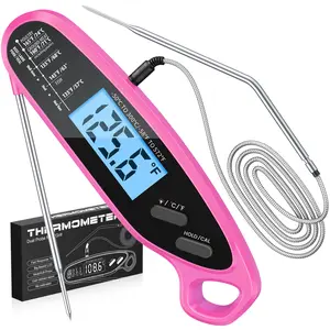 Vuwwey Instant Read Meat Thermometer Digital for Cooking & Grilling with Dual Probe, Large Backlit & Calibration, Kitchen Food Thermometer for Oven Grill Smoker BBQ Candy Oil Fry Turkey, Gifts for Men