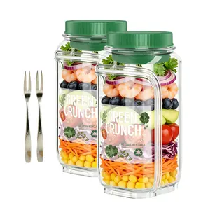 【2026 Upgrade+Free Gift】Portable Salad Mason Jar Container&Fork with Leakproof Dressing Compartment,Dishwasher/Freezer Safe,Suitable for Home, Outdoor, Work,FitnessPortable,Keeps Food Fresh,Salad Dressing Jar,Healthy Diet,Kitchen Utensils#SummerVibes