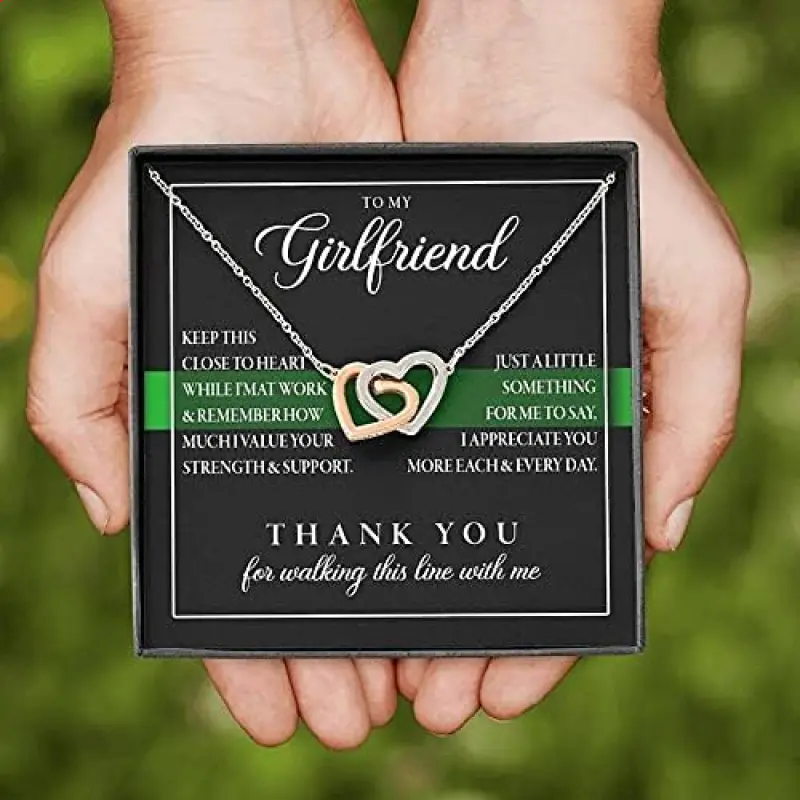 Interlocking Hearts Necklace, Girlfriend Long Distance Gift, Interlocking Hearts Necklace Message Card, Girlfriend Birthday, Girlfriend Anniversary, Graduation Thank you for walking this line with me. Necklace Jewelry With Meaningful Messages Card & Box