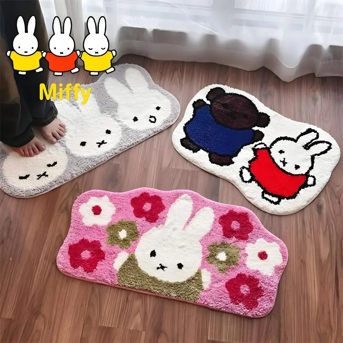 Kawaii Miffy Rabbit Boris Bear Carpet Thickened Anti-slip Absorbent Floor Mat Thick Machine-washed Carpet Thickened Seat Cushion