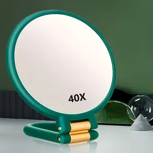 40x handheld magnifying glass with double 1X/40X zoom, 360 ° adjustable handle, foldable travel design, green and gold accents, Desk Stand - perfect for makeup, beauty, and gifts, adjustable magnifying glass | foldable design | battery free