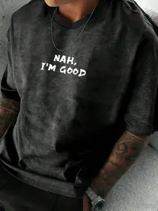 Men's Round Neck T-Shirt, Menswear, Vintage American Style Letter Print, Streetwear Cotton Washed, Casual Daily Wear, Outdoor Travel Party, Casual Style Tee