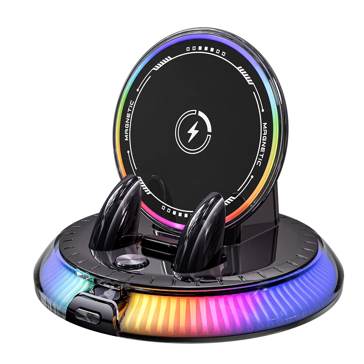 2026 Upgraded RGB LED Car Wireless Charger Phone Mount, 360° Rotation Electronic Auto-Lock Cell Phone Holder for Car Dashboard, Ultra-Stable Non-Slip Vacuum Suction Base for Windshield, Universal Fit for All Smartphones