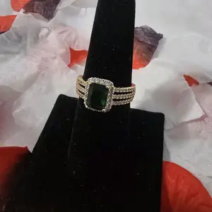 14 Karat Gold Plated Green Stone Accent Ring - Elegant Casual Ring Linked, Stylish Fashion Costume Jewelry Accessory