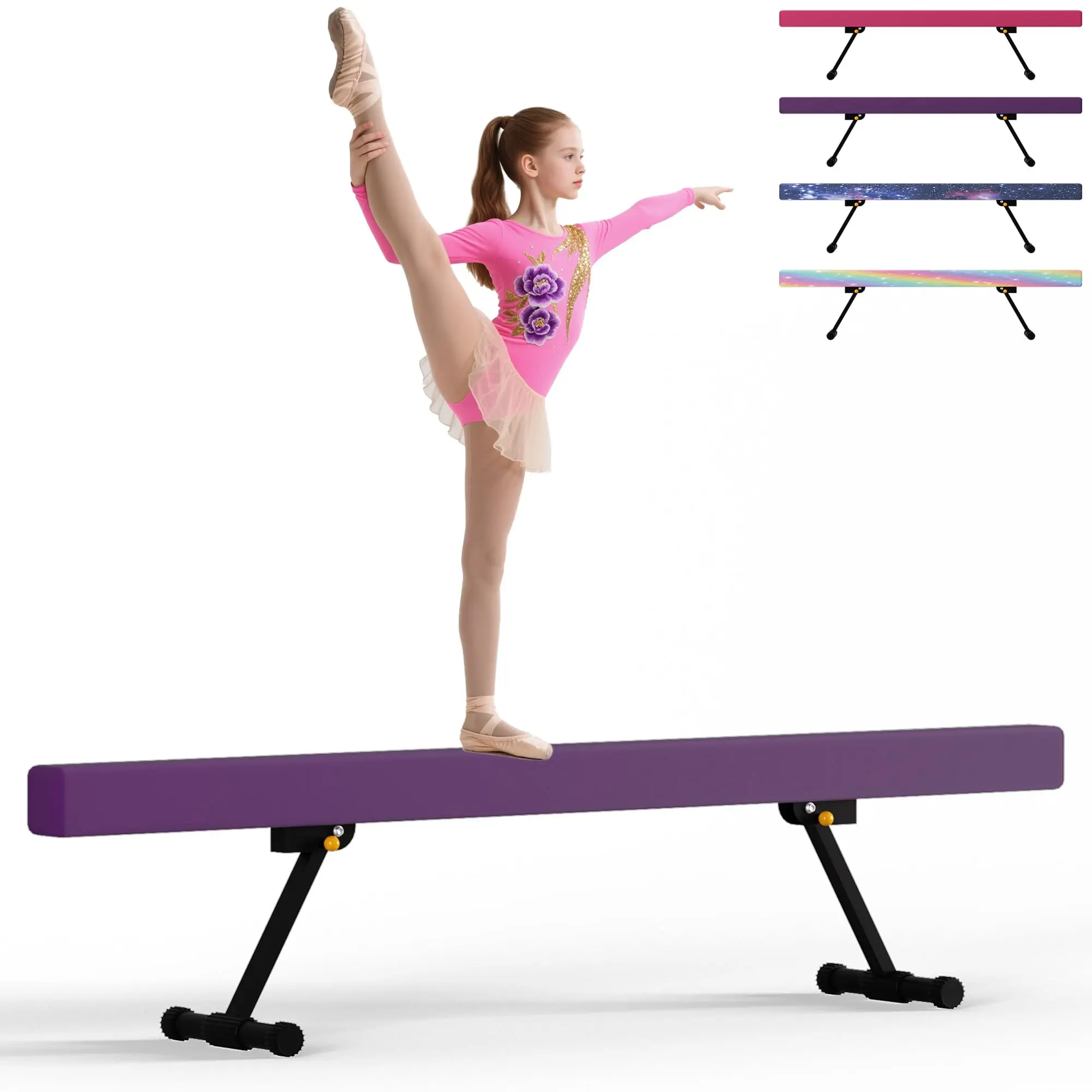 8FT Suede Foldable Gymnastic Balance Beam - Adjustable High-Low Level, High-Quality Nylon, Highly Stable Floor Beam for 3-15 Years Kids Home Gym Practice Training Equipment
