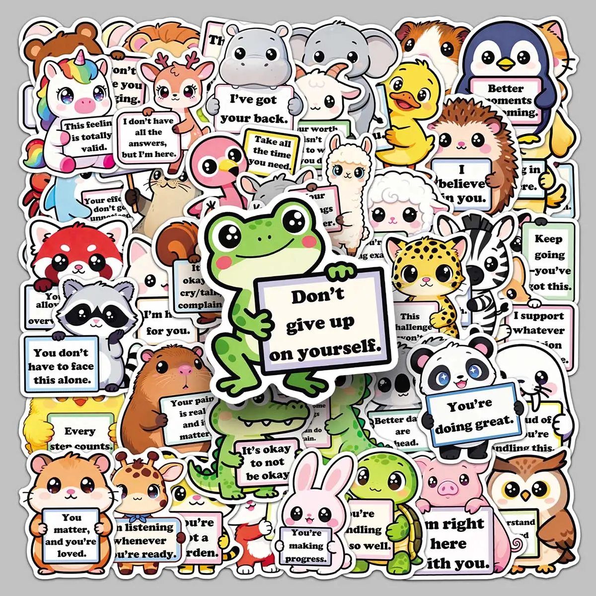 50 pieces Animal emotional support Cartoon English healing cute Aesthetic stickers glass photo album pencil case desktop stickers Decorative Stickers Funny Stickers Illustration Stickers