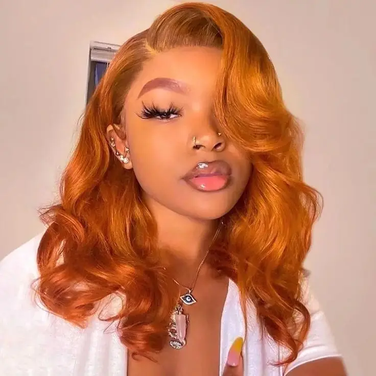 Ginger Orange Bob Wig Human Hair 13x4 HD Transparent Lace Front Wigs Human Hair Pre Plucked Body Wave Glueless Wigs For Black Women 16Inch