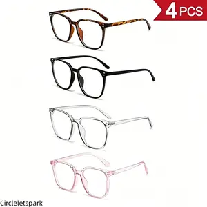 Pack Women's Blue Light Blocking Glasses Fashion Eyewear Set with Assorted Frame Colors Leopard Print Design Trendy Stylish Frames for Face Flattering Windproof and Daily No Makeup Wear
