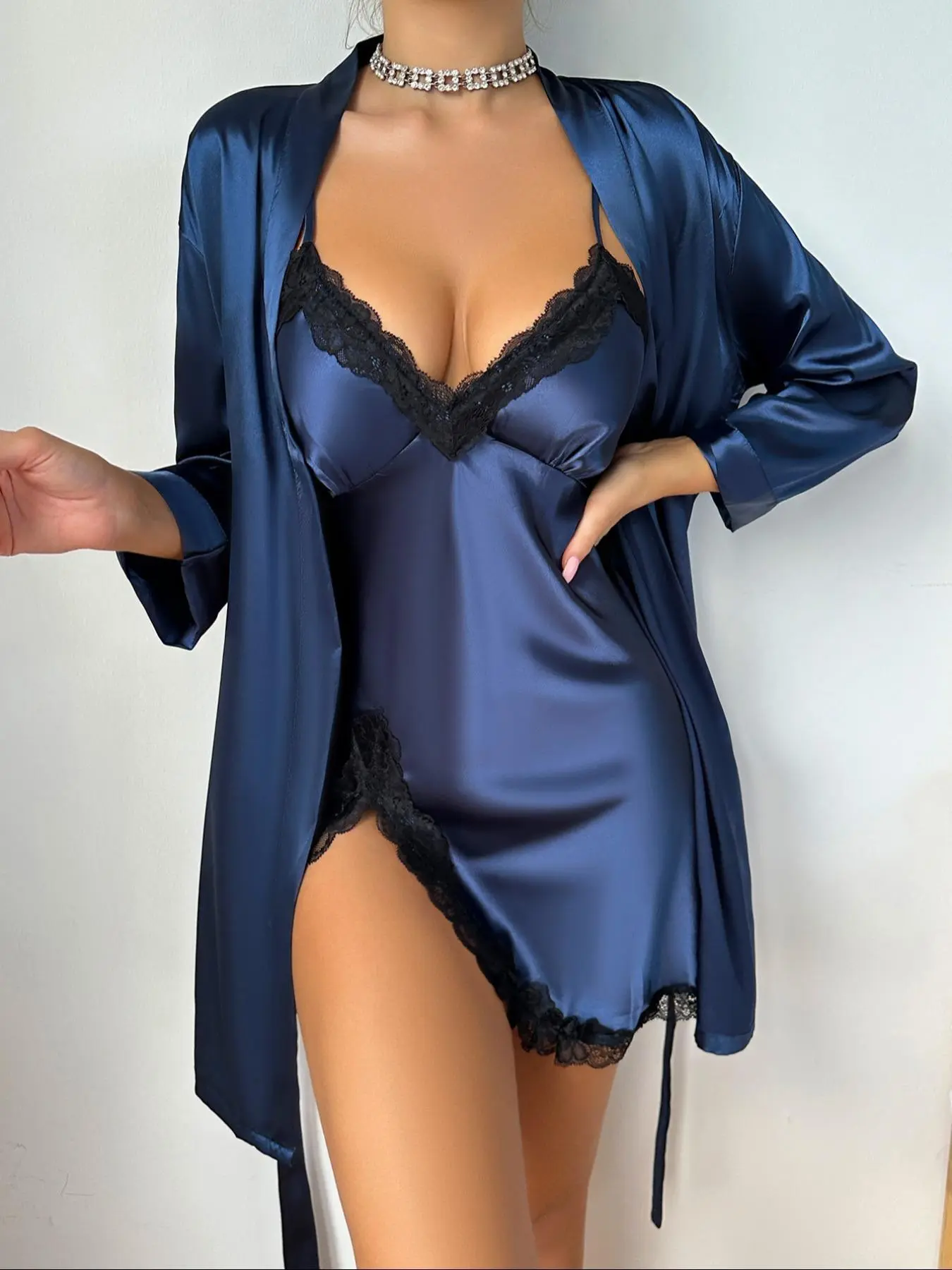 OBSYDIA Luxury Satin Robe | Hypnotic Seductive Lounge & Bedroom Wear | Soft Silk & Lace, Adjustable Belt Loungewear Womenswear Nightwear