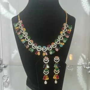 Elegant Tulip Multicolor Gemstone Necklace Set
