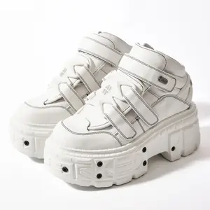 Fashion Thick Bottom Hook Loop Women Sneakers Large Size Platform Increasing All Match Casual Trainers Female Metal Decoration Gothic Sport Shoes