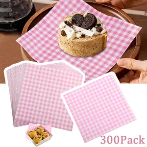 300PCS Waxed Deli Paper Sheets, Food Basket Liners for Sandwiches, Burgers, Checkered Deli Wrap Wax Paper Sheets, 7x7 Inch Pink