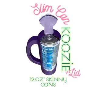 Koozie Slim Can Holder 12 oz with Lid - Sturdy Handle Design for Skinny Cans Reusable Plastic Mug Portable Drinkware Cup for Travel & Convenience Bottles Reuse