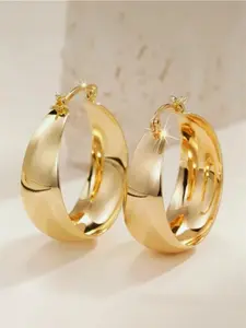 14K Gold Plated Hoop Earrings for Women Hypoallergenic Wide Large Rounded Hoop Earrings with Click-Top Thick Lightweight Earrings