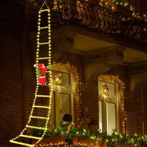 LED Santa Claus Design Christmas Light, 1 Count USB Powered 10ft/5.6ft Christmas Decorative Ladder Light for Indoor Outdoor Window Garden Home Wall Decoration
