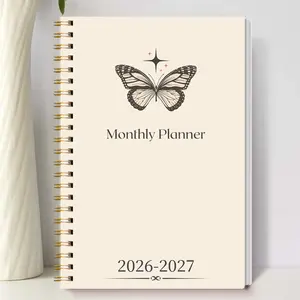 1pc 2026 Jan-2027 Dec Weekly And Monthly Academic Year Planner Calendar Notebook, 5.7" X 8", A5 Monthly Planner Notebook With Notes Butterfly Cover, Spiral Bound Planner, Personal Organizer, Office & School Supplies