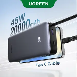 UGREEN Nexode Power Bank 20000mAh 45W with Built-in Cable, Fast Charging Portable Charger for iPhone 17 Pro/Samsung S25 Ultra/iPad Pro, 3-Port External Battery Pack with Digital Display, Travel Ready