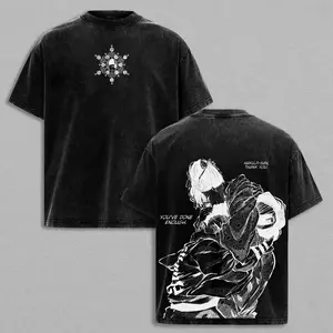 Akaza vs Koyuki T-Shirt Ver.2 – Demon Slayer Kimetsu no Yaiba Vintage Washed Oversize Tee Heavy Cotton Menswear Top Unisex Double Printed Anime Manga Streetwear Retro Graphic Gift for Fans MCV