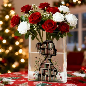1pc Motivational Book Lover's Vase Clear Acrylic Tabletop Flower Vase with Bookshelf Design Elegant Book-Themed Centerpiece for Weddings Anniversaries